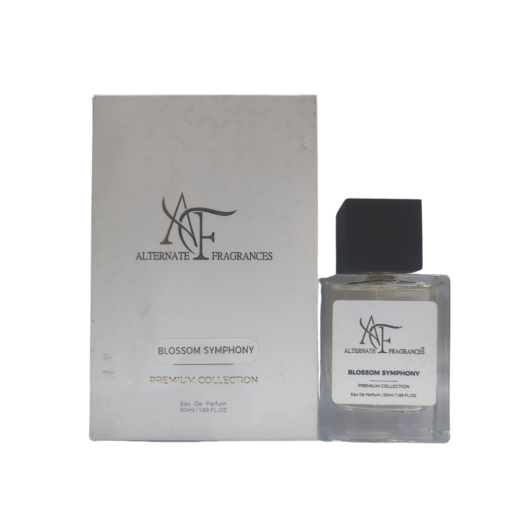 Rini Deals Blossom Symphony EDP perfume bottle with floral design, showcasing the elegant fragrance packaging and branding.
