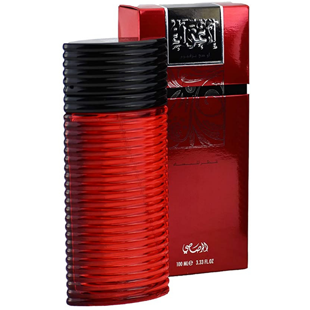 Rasasi Egra Women Eau De Parfum bottle with elegant design, 100ml size, for women, showcasing the fragrance packaging.