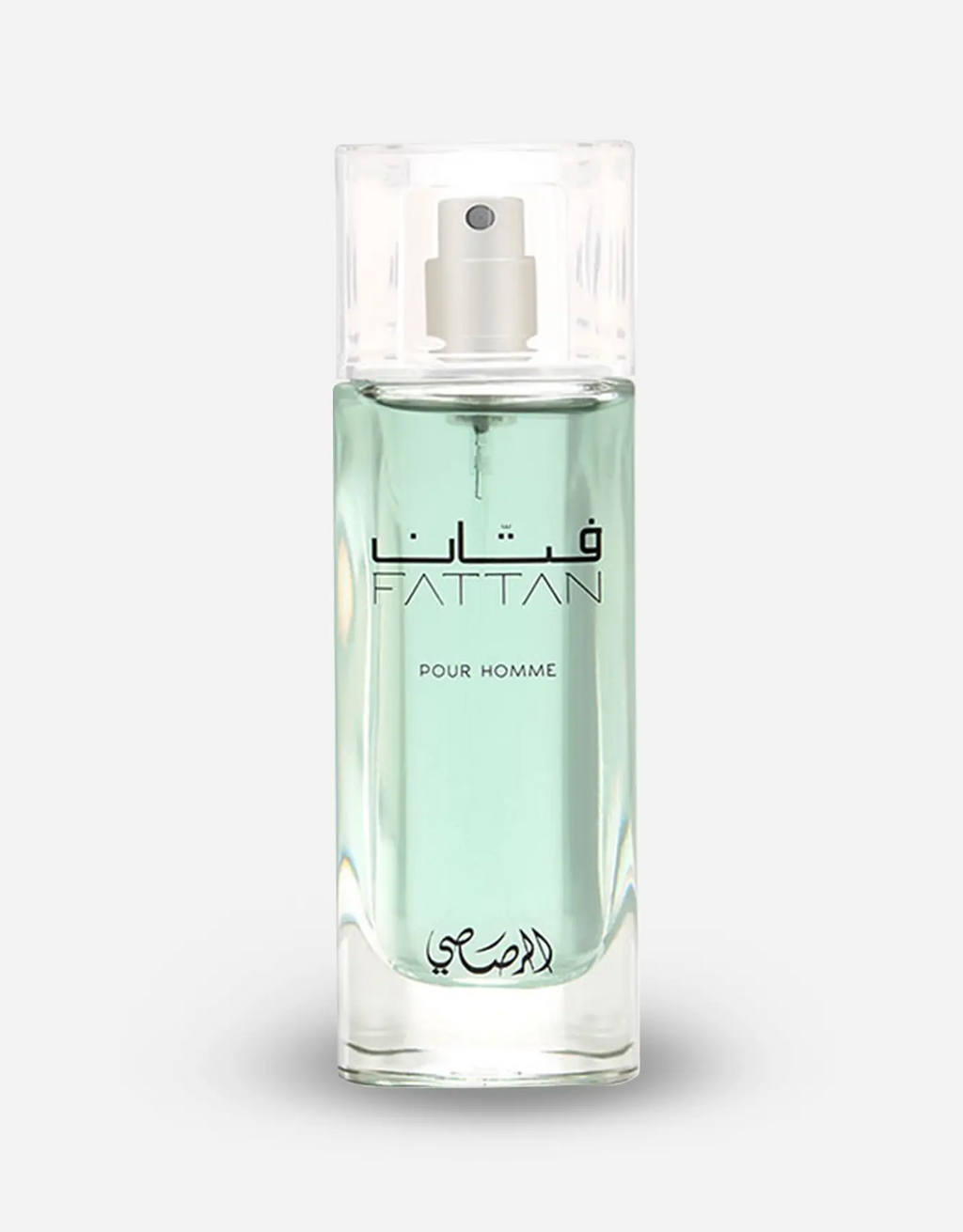 Rasasi Fattan Men Edp perfume bottle, sleek 50ml glass container with a modern design, displayed against a neutral background.