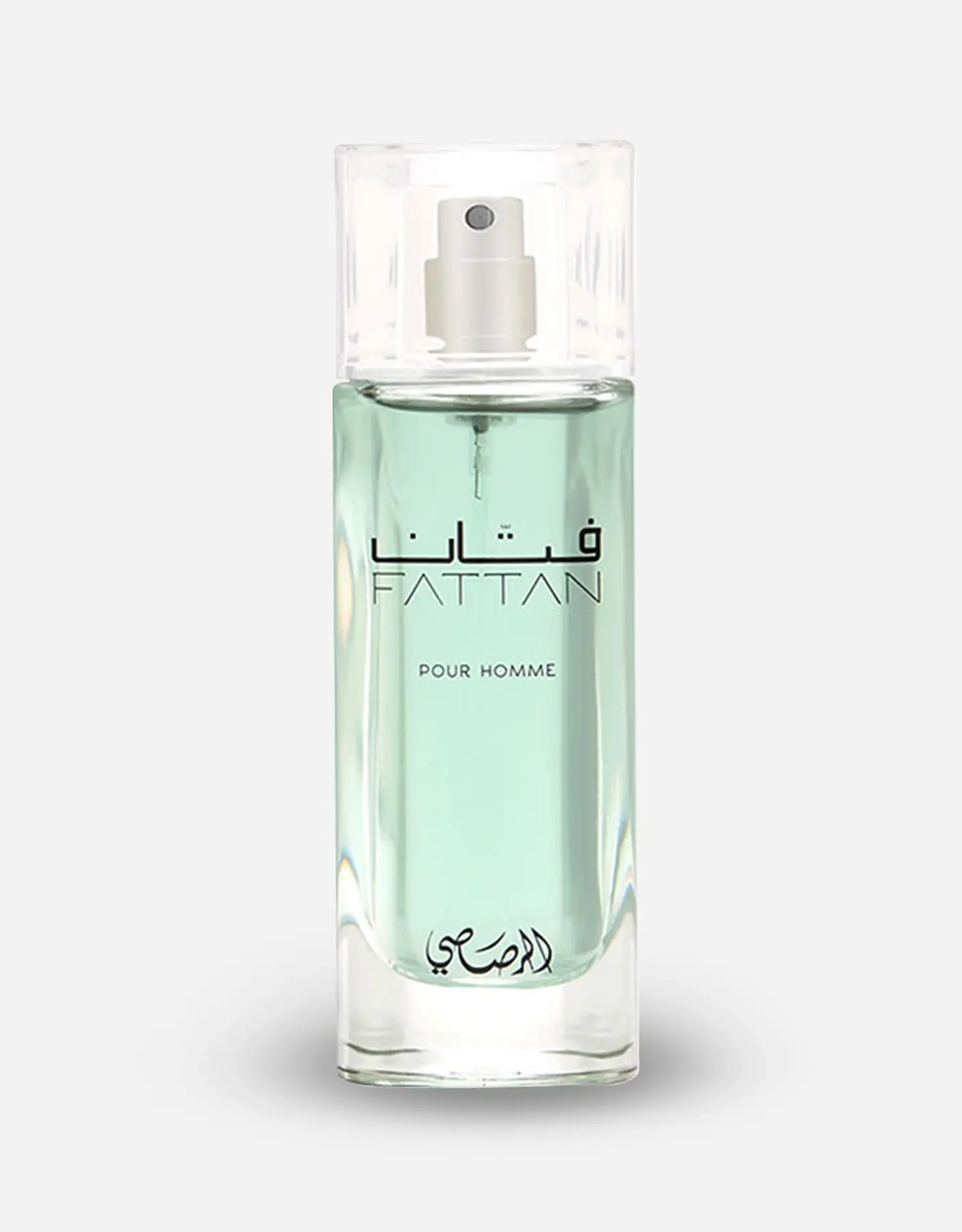 Rasasi Fattan Men Edp perfume bottle, sleek 50ml glass container with a modern design, displayed against a neutral background.