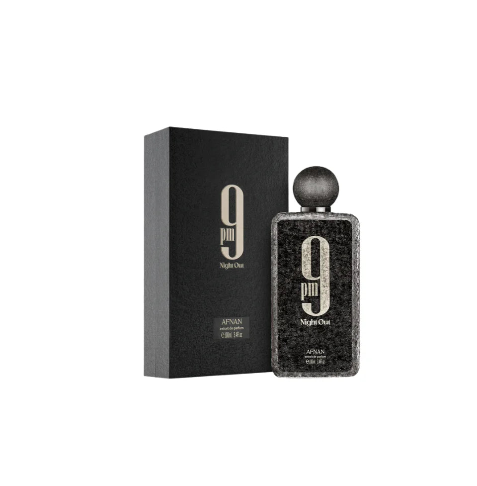 Afnan 9PM Night Out Eau De Parfum 100ml bottle for men and women, featuring sleek packaging and stylish design.