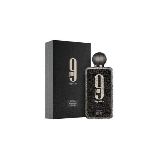 Afnan 9PM Night Out Eau De Parfum 100ml bottle for men and women, featuring sleek packaging and stylish design.
