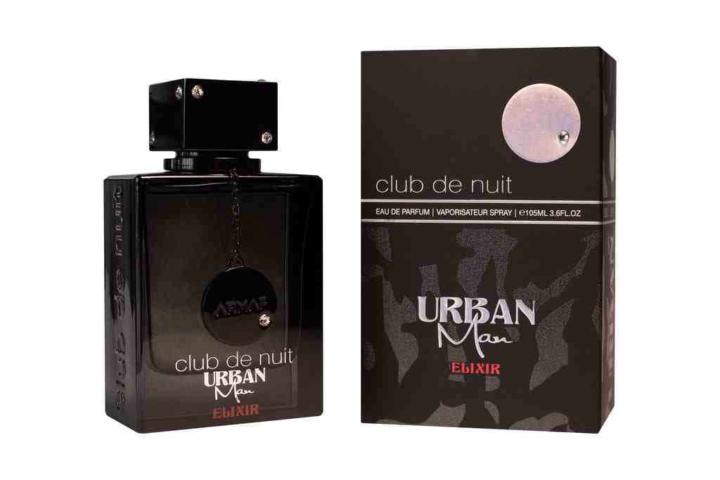 Armaf Club De Nuit Urban Man Elixir Eau De Parfum bottle, 105ml, with sleek design and dark-colored cap.