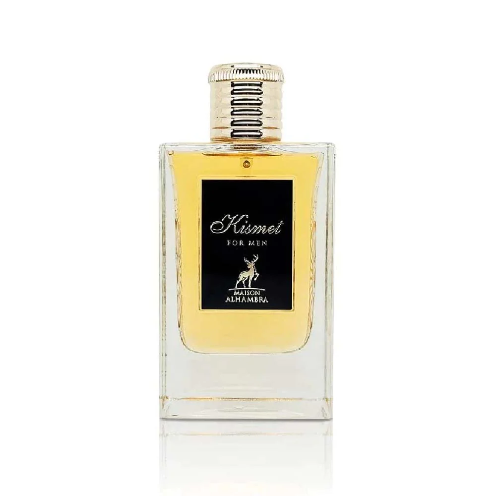 Alhambra Kismet M Edp 100ml perfume bottle with elegant design and clear branding, showcasing a luxurious fragrance.