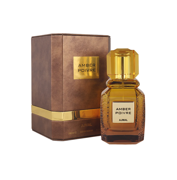 Ajmal Amber Poivre Eau De Perfume 100ML for men and women, featuring a sleek bottle with amber and pepper scent elements