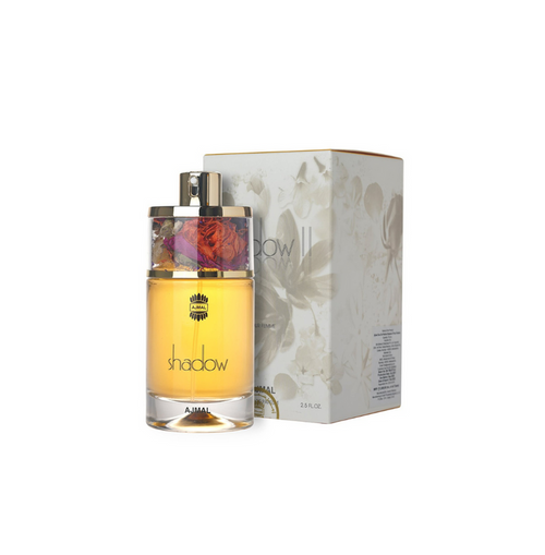 Ajmal Shadow II Pour Femme Eau de Parfum bottle with elegant design, suitable for women seeking floral and woody fragrance notes.