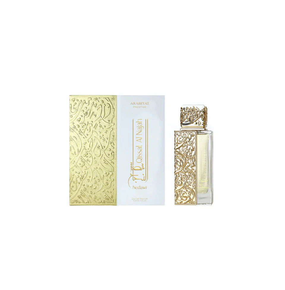 Arabiyat Prestige Qissat Al Najah Nedawi Eau De Parfum bottle by Rini Deals, 100ml, featuring elegant packaging and design.