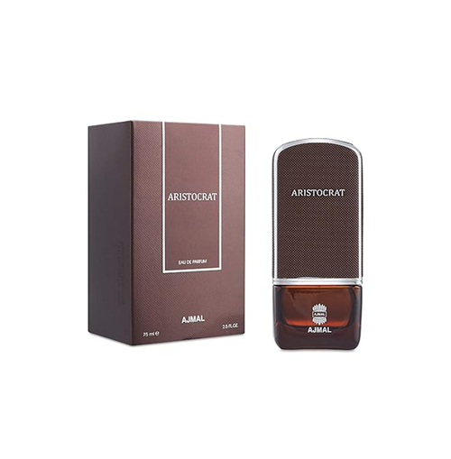 Ajmal Aristocrat Eau De Parfum for Men, elegant glass bottle with silver cap, showcasing the luxurious fragrance design.