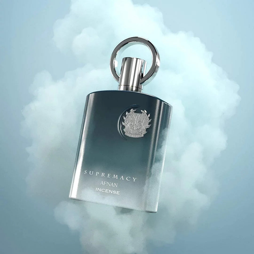 Afnan Supremacy Incense EDP for Men bottle with sleek black packaging and silver accents, showcasing a luxurious men's fragrance.