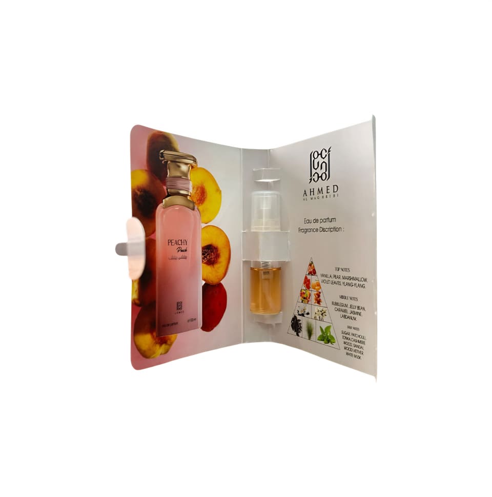 2ML VIAL OF AHMED AL MAGHRIBI PEACHY PEACH EAU DE PARFUM FOR MEN