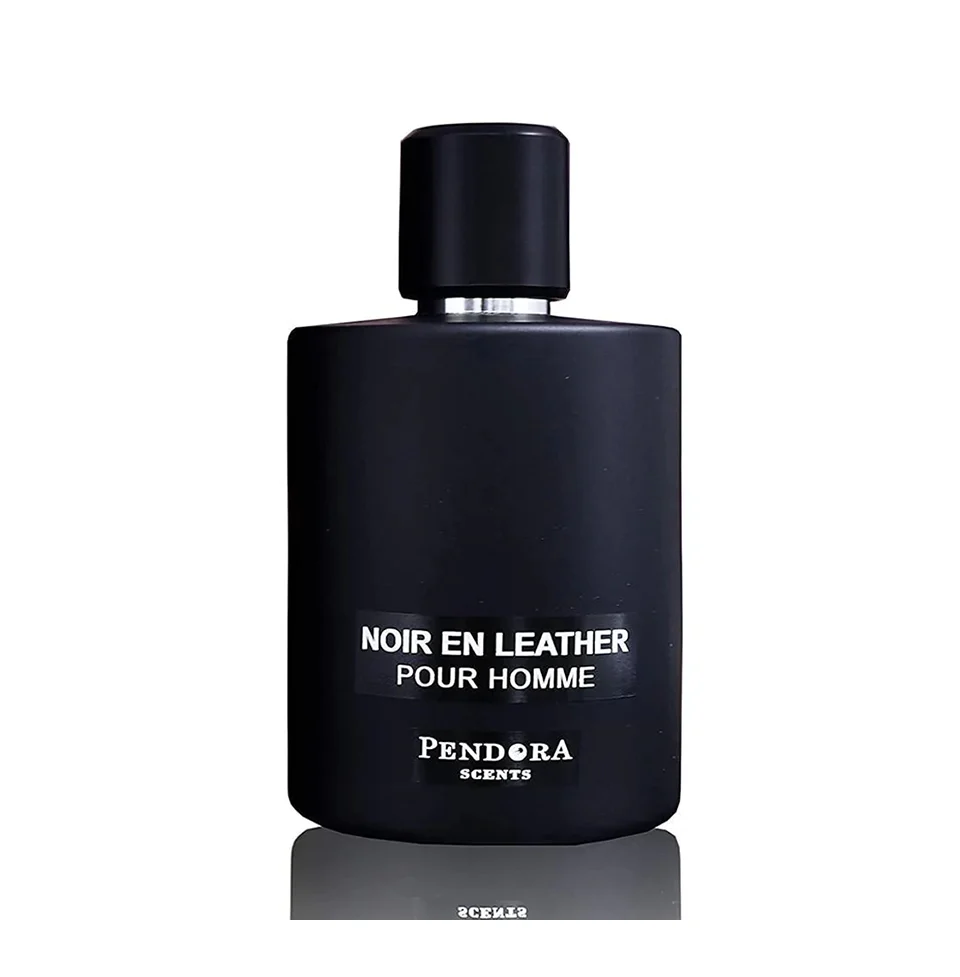 Paris Corner Noir En Leather Eau De Parfum 100ml bottle with black and gold accents, elegant glass design, and leather-inspired details.
