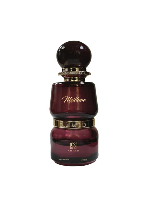 Ahmed Al Maghribi Meillure Eau de Parfum 80ml for women, elegant glass bottle with floral and woody notes in the fragrance.