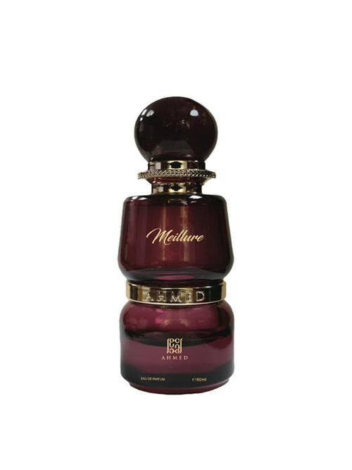 Ahmed Al Maghribi Meillure Eau de Parfum 80ml for women, elegant glass bottle with floral and woody notes in the fragrance.