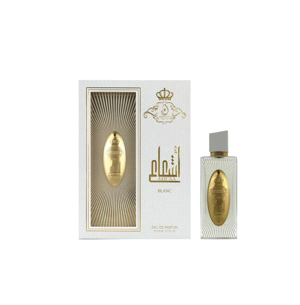 Arabiyat Prestige Ash'aa Blanc Eau De Parfum 110ml bottle for men and women, featuring elegant fragrance packaging.