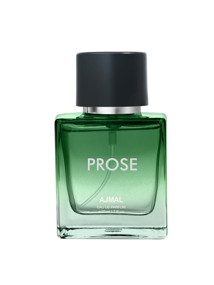 Ajmal Prose Eau De Parfum for Men, 50ml bottle with sleek design, showcasing the fragrance's modern and sophisticated packaging.