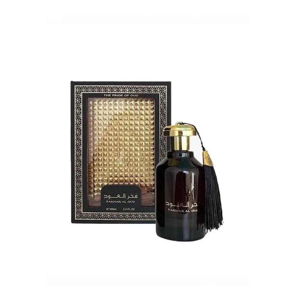 Ard Al Zaafaran Fakhar Al Oud perfume bottle for men and women, 100ml, elegant glass design with a decorative cap