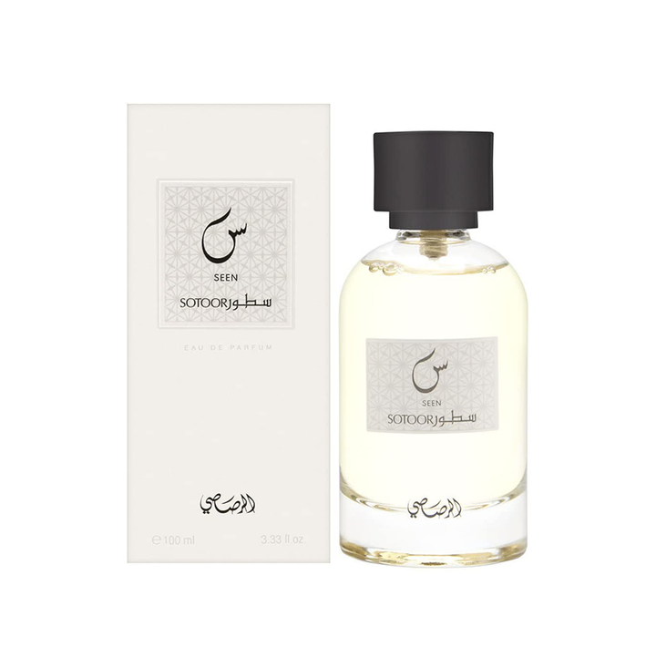 Rasasi Sotoor Seen Eau De Parfum 100ml bottle for unisex, with elegant design and clear glass showcasing the fragrance inside.