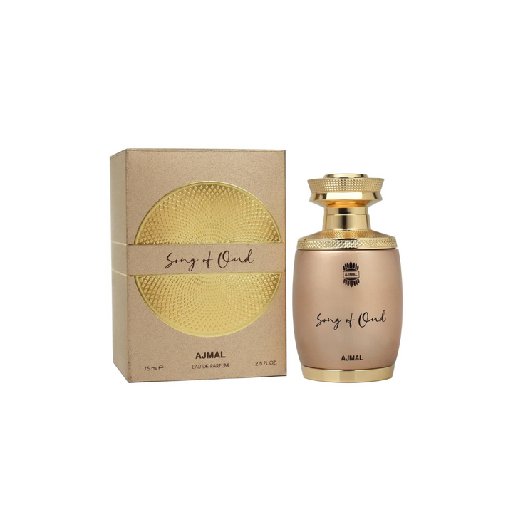 Ajmal Song Of Oud Eau De Parfum bottle for men and women with elegant packaging, showcasing the luxurious fragrance design.
