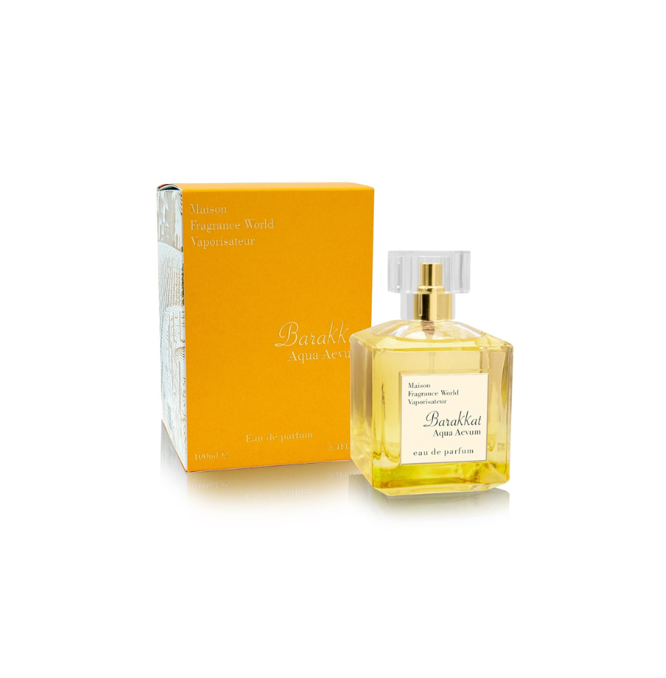 Fragrance World Barakkat Aqua Aevum Eau de Parfum 100ml bottle for men and women with sleek packaging and minimalist design.
