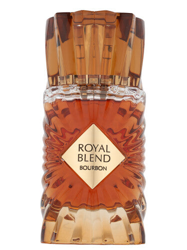 Fragrance World Royal Blend Bourbon extrait de parfum 100ml bottle, elegant packaging for men and women, luxurious fragrance design
