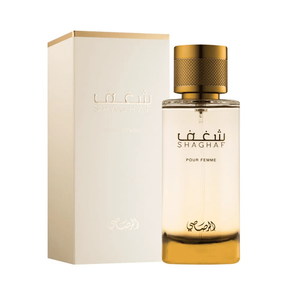 Rasasi Nafaeis Al Shaghaf Pour Femme Eau De Parfum 100ml bottle with elegant floral design for women.