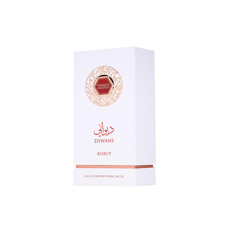 Fragrance World French Avenue Diwani Beirut Eau de Parfum for men and women, 100ml bottle with elegant design.