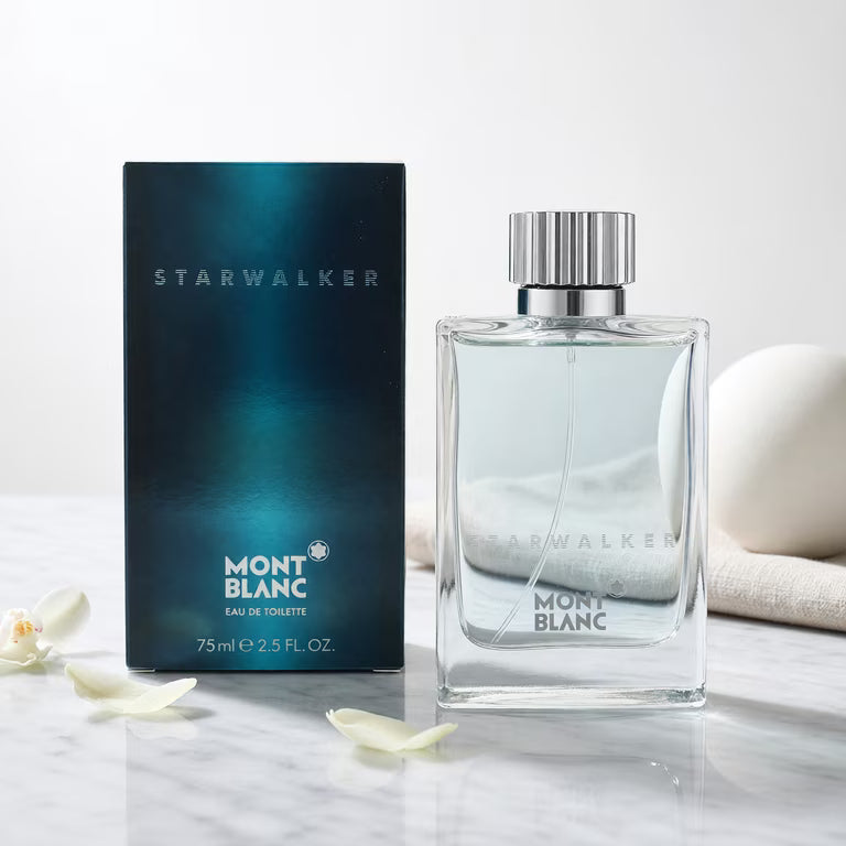 Montblanc Starwalker Eau De Toilette bottle for men, 75ml, with sleek design and Montblanc branding.