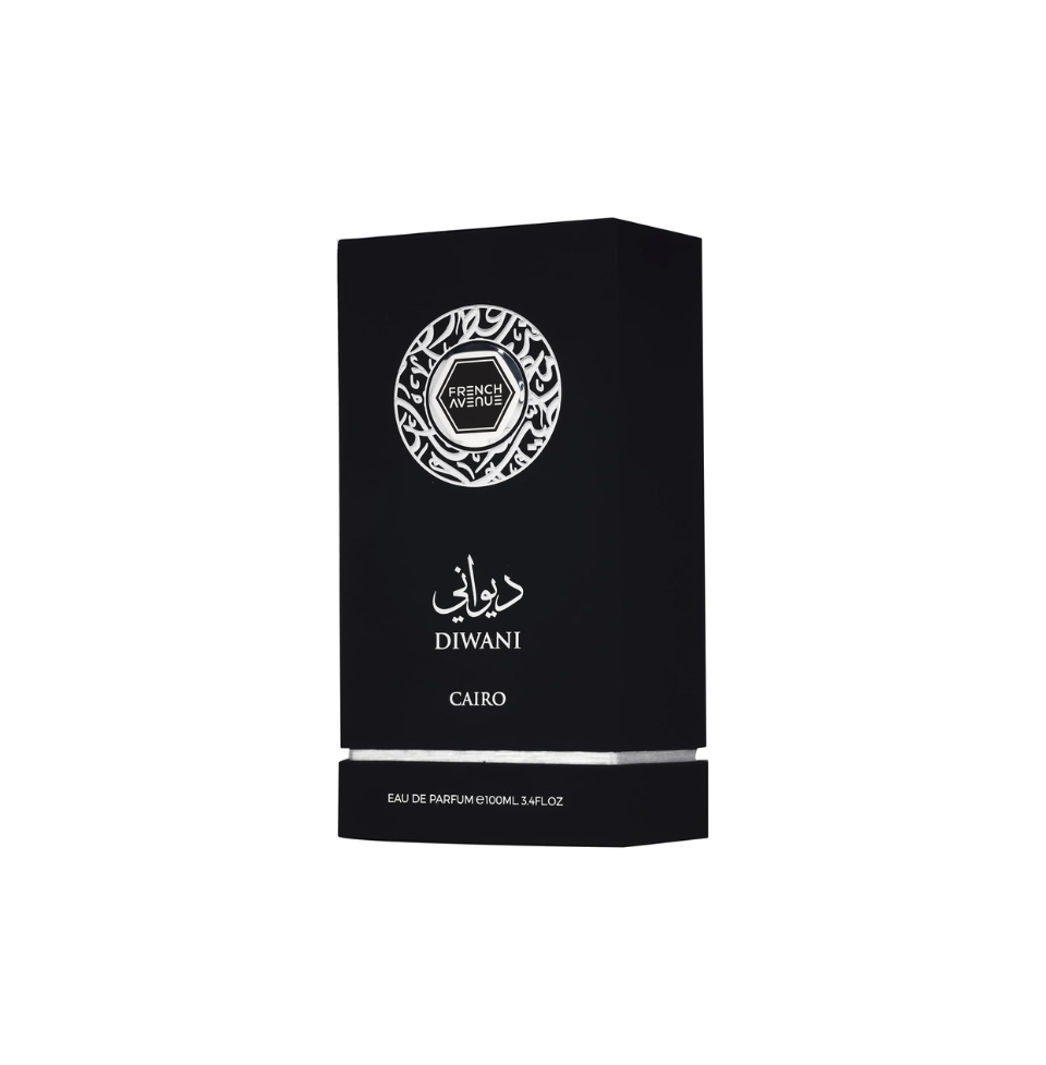 Fragrance World French Avenue Diwani Cairo Eau de Parfum for men and women, 100ml bottle with elegant design.