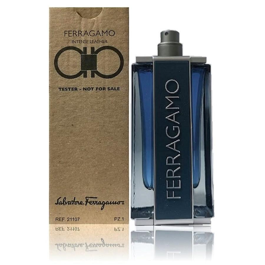 Tester bottle of Salvatore Ferragamo Intense Leather Eau De Parfum, 100ml, with elegant packaging and dark fragrance liquid.