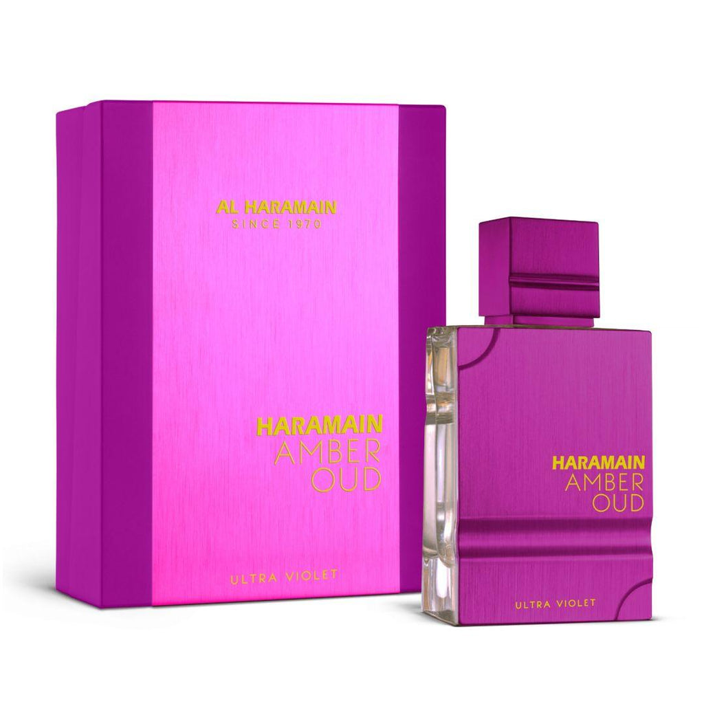 Al Haramain Amber Oud Ultra Violet 120ml eau de parfum bottle with amber and violet accents, elegant packaging for men and women.