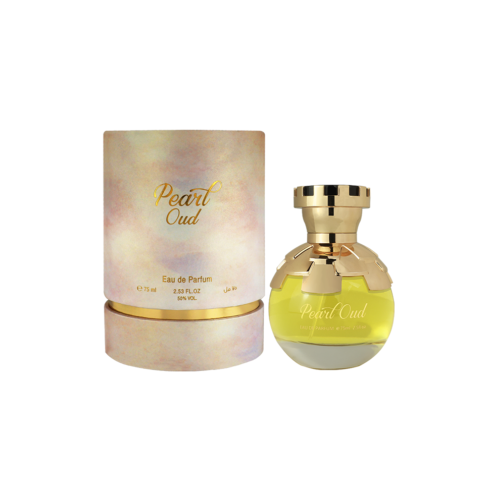 Ahmed Al Maghribi Pearl Oud Eau de Parfum 75ml for men and women, featuring a sleek bottle with elegant design.