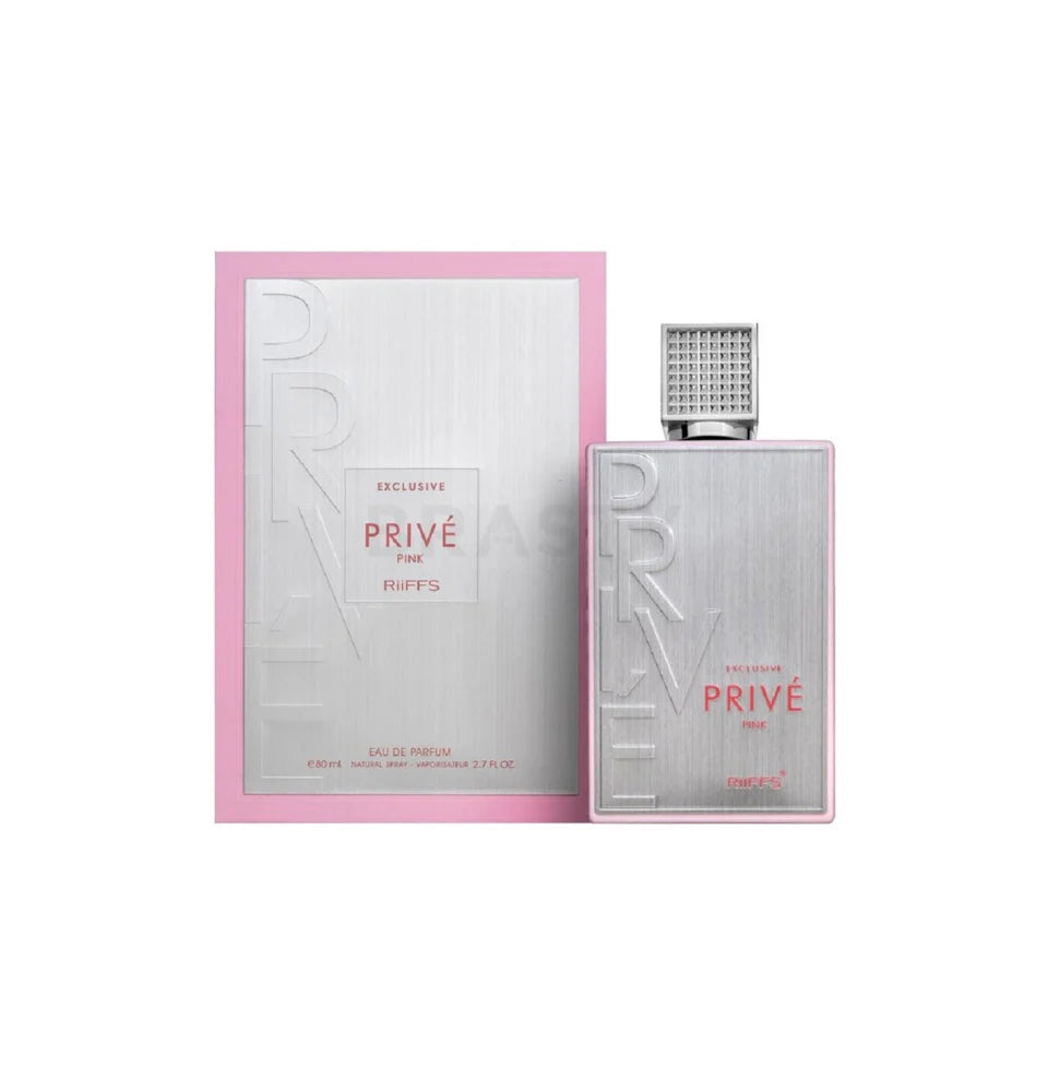 Riiffs Exclusive Prive Mystique Pink Eau De Parfum 100ml for women, featuring a sleek pink bottle and elegant floral design.