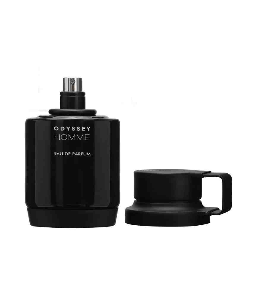 Armaf Odyssey Men Eau de Parfum 100ml bottle with sleek black and gold design, showcasing the luxurious fragrance packaging.
