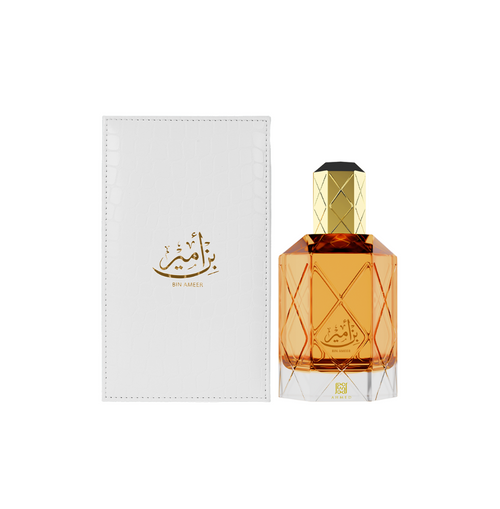 Ahmed Al Maghribi Bin Ameer Eau de Parfum 100ml bottle for men and women, elegant fragrance with a sleek design.