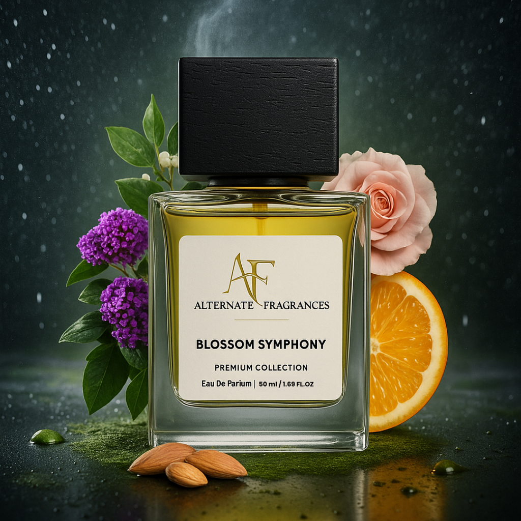 Rini Deals Blossom Symphony Eau de Parfum bottle with floral design, showcasing the elegant fragrance container.