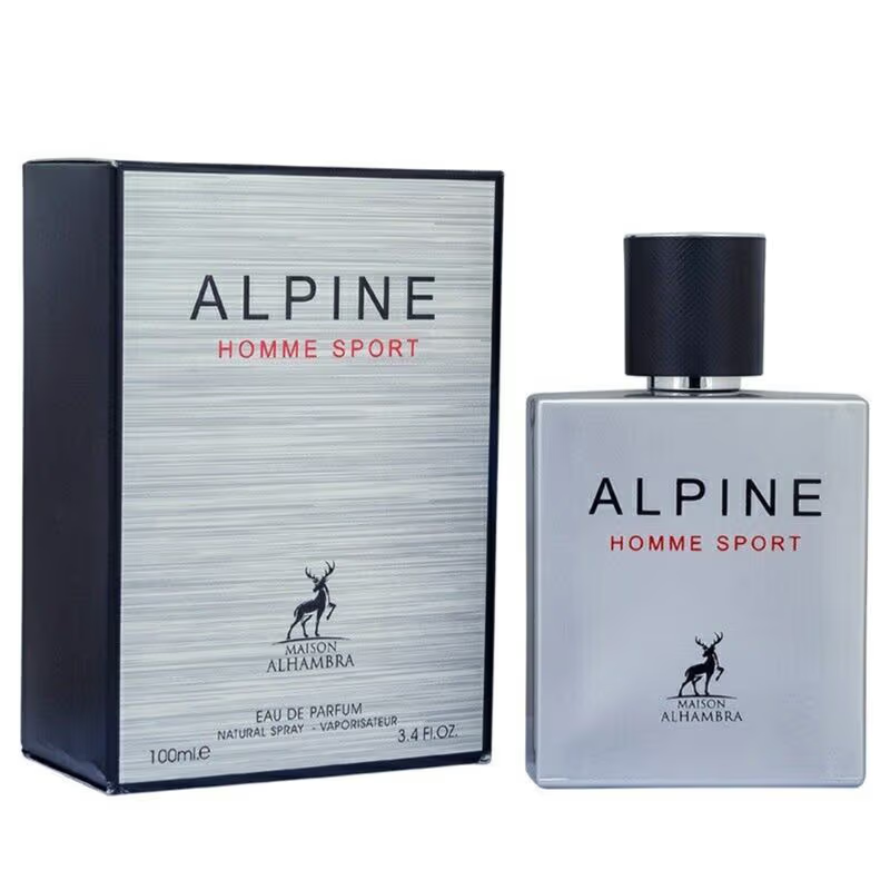 Alhambra Alpine Homme Sport 100ml perfume bottle with sleek, masculine design and clear glass showcasing the fragrance.