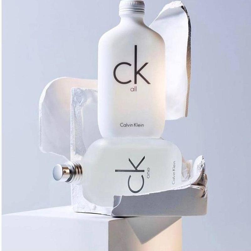 Calvin Klein CK All unisex Eau De Toilette 100ml bottle with clear glass and minimalist design.