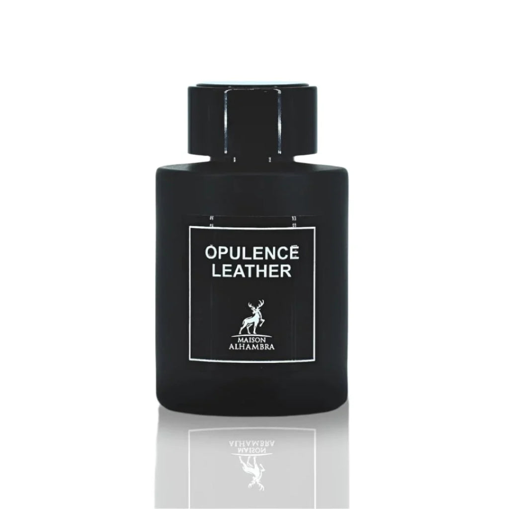 Maison Alhambra Amber & Leather Eau De Parfum for Men, 100ml bottle featuring rich amber and leather notes.