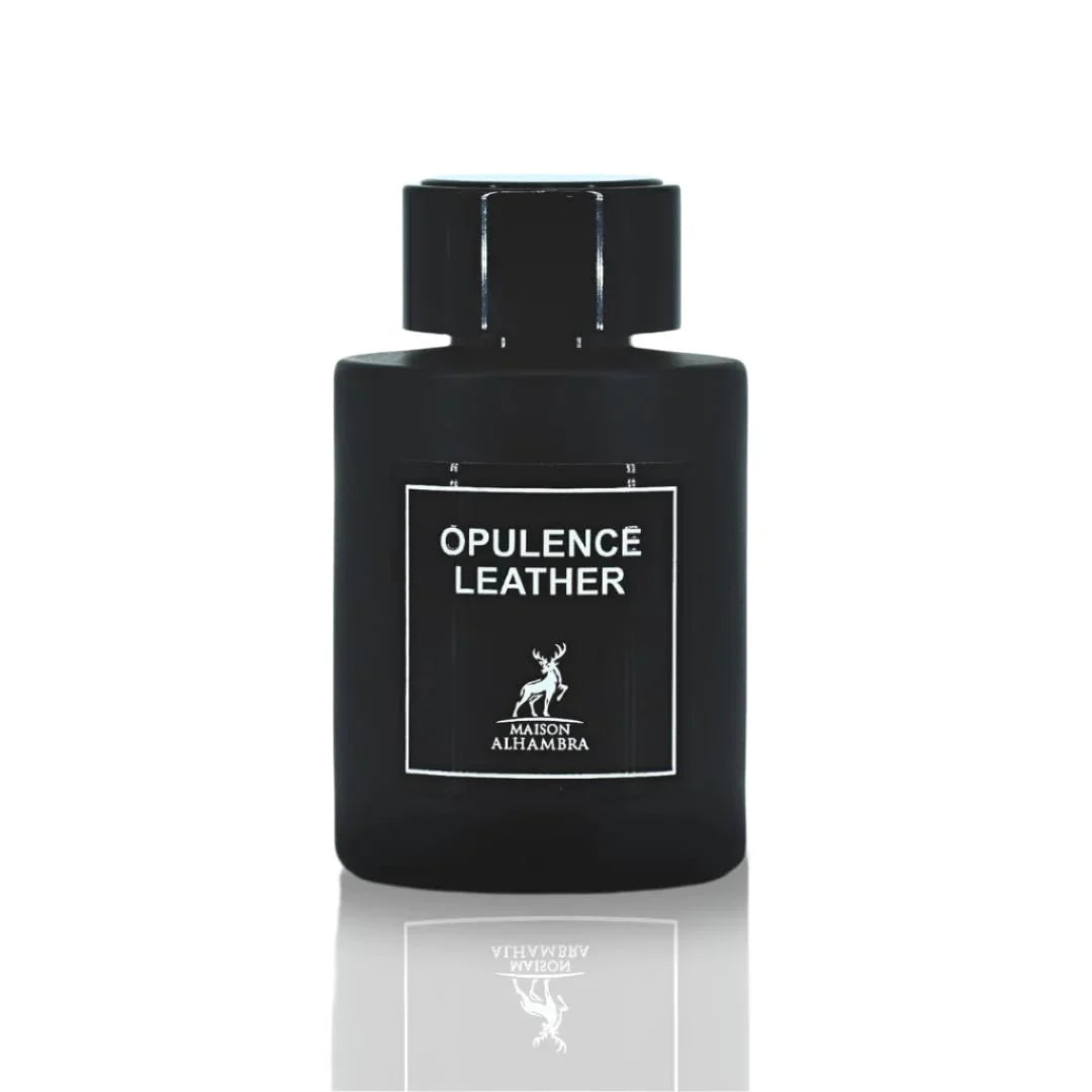 Maison Alhambra Amber & Leather Eau De Parfum for Men, 100ml bottle featuring rich amber and leather notes.