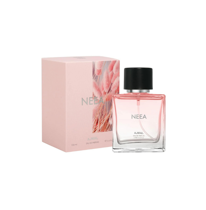 Ajmal Neea Eau De Parfum 100ML for women, featuring a sleek glass bottle with floral and fruity fragrance notes.