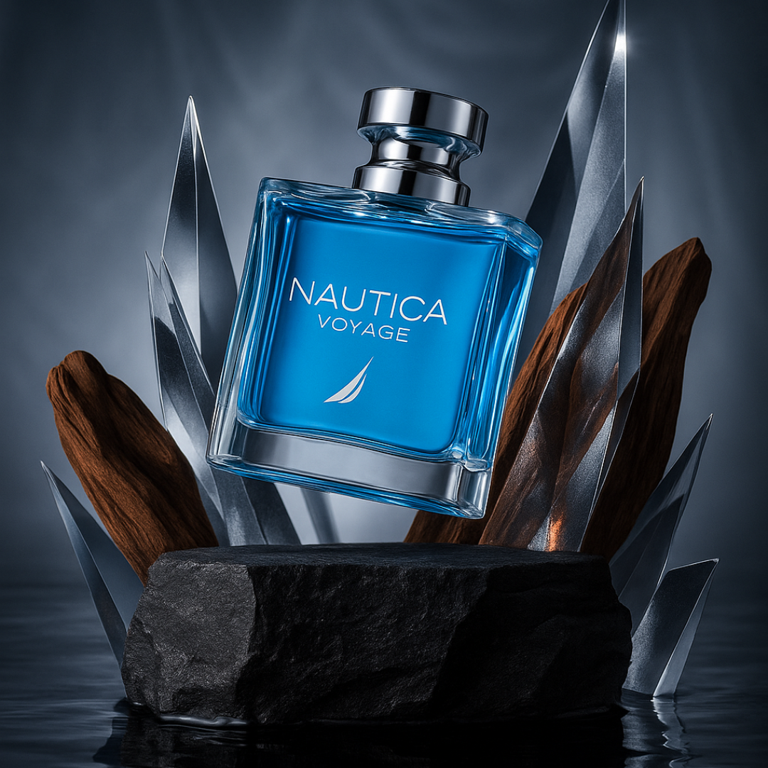 Nautica Voyage 100ml eau de toilette bottle with blue and white packaging, featuring Nautica branding and nautical design elements.