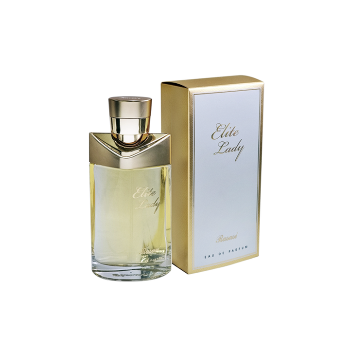 Rasasi Elite Lady Eau De Parfum bottle for women, 100ml with elegant design and floral fragrance.