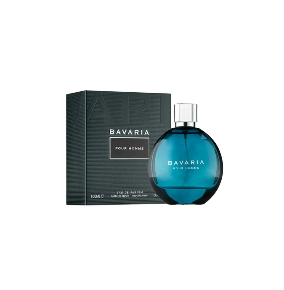 Fragrance World Bavaria Pour Homme Eau de Parfum 100ml for men, bottle with elegant design and branding.