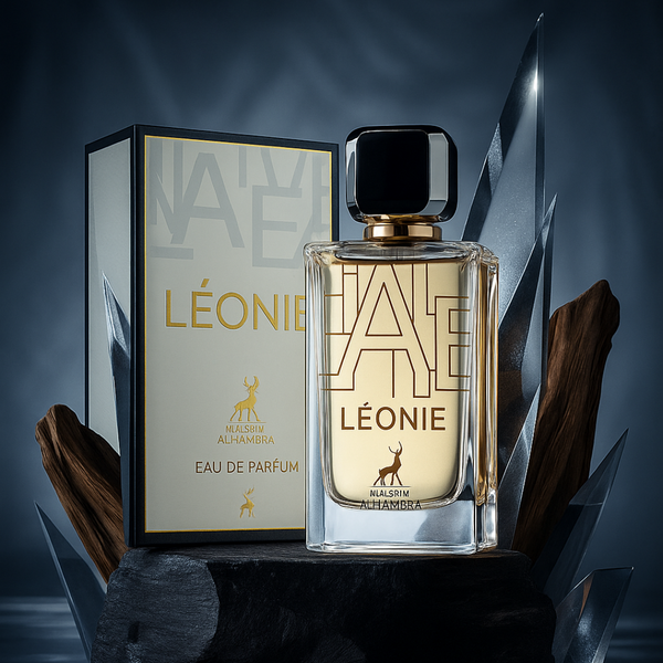 Alhambra Leonie Intense perfume bottle, 100ml, with elegant design and floral fragrance, displayed on a neutral background.