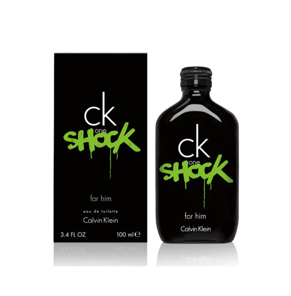 Calvin Klein One Shock For Him EDT 100ml men's fragrance bottle with sleek design and black cap.