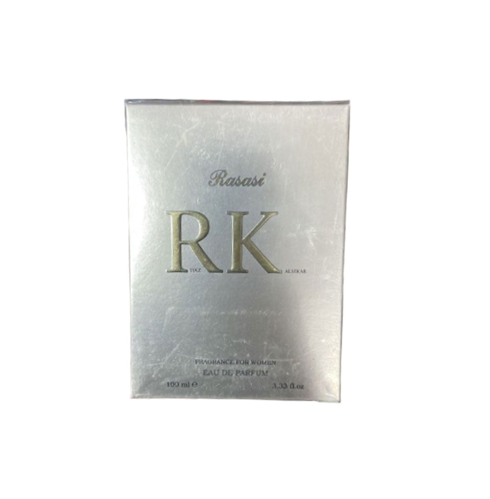 Rasasi RK Pour Femme Eau De Parfum for women, 100ml bottle with elegant floral and fruity fragrance design.