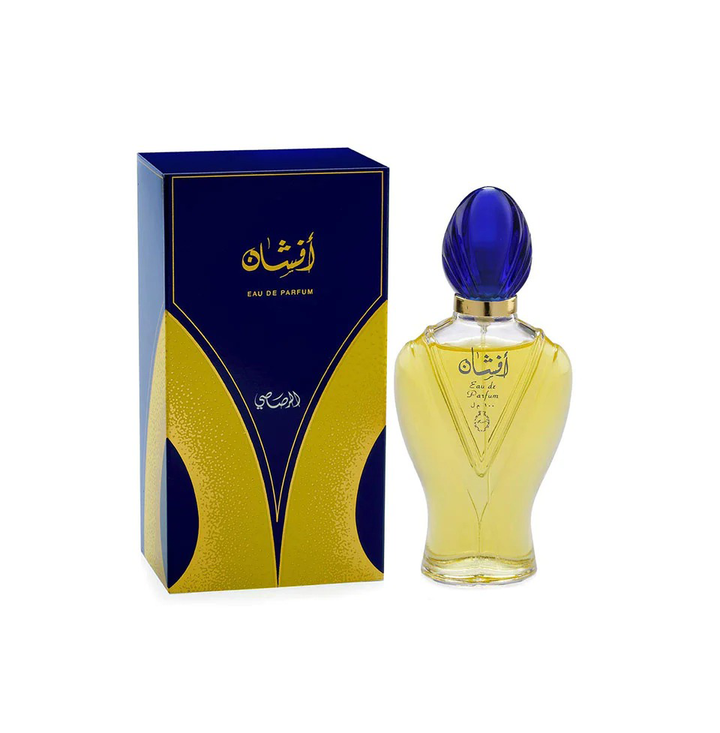 Rasasi Afshan Eau De Parfum 100ml bottle for men and women, elegant glass bottle with a sleek design and fragrance details.