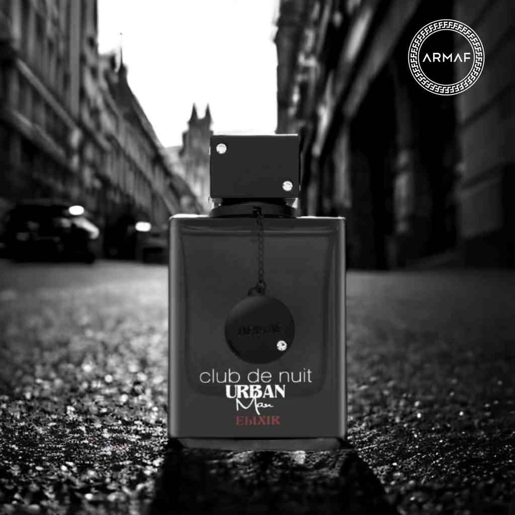 Armaf Club De Nuit Urban Man Elixir Eau de Parfum 105ml bottle with sleek design and black cap, displayed on a neutral background.