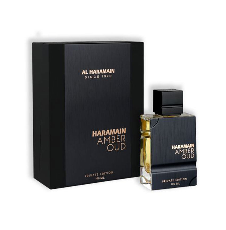 Al Haramain Amber Oud Private Edition 120ml Eau de Parfum bottle with gold accents, elegant packaging for men and women.