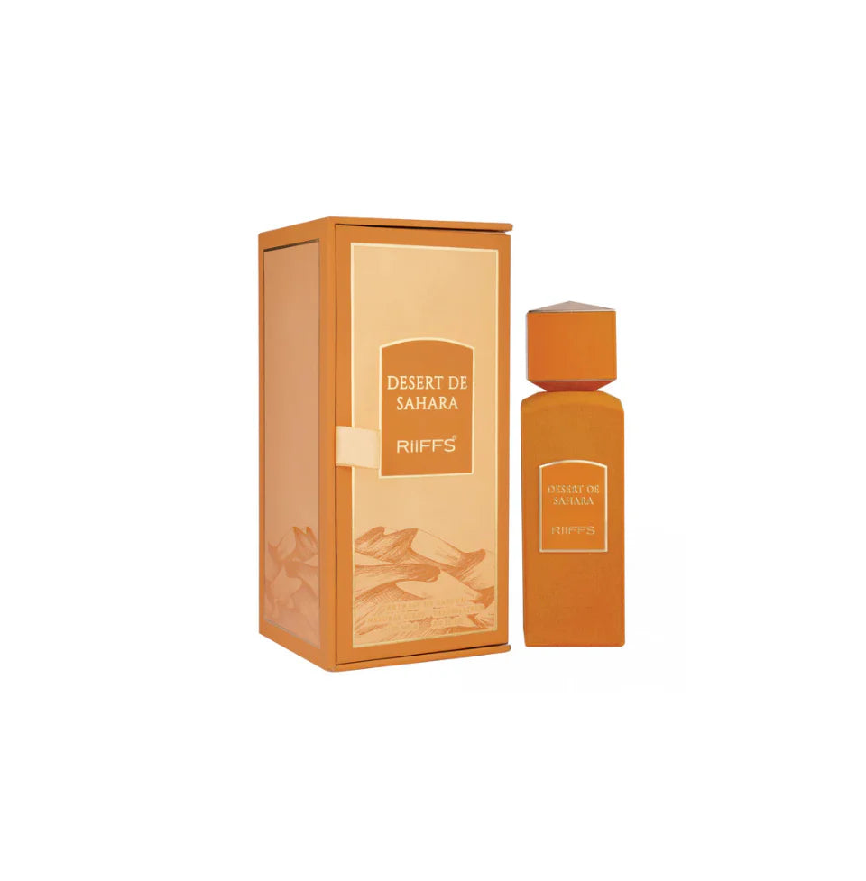 Riiffs Desert De Sahara men's eau de perfume bottle, 100ml, featuring a sleek design with desert-inspired accents.